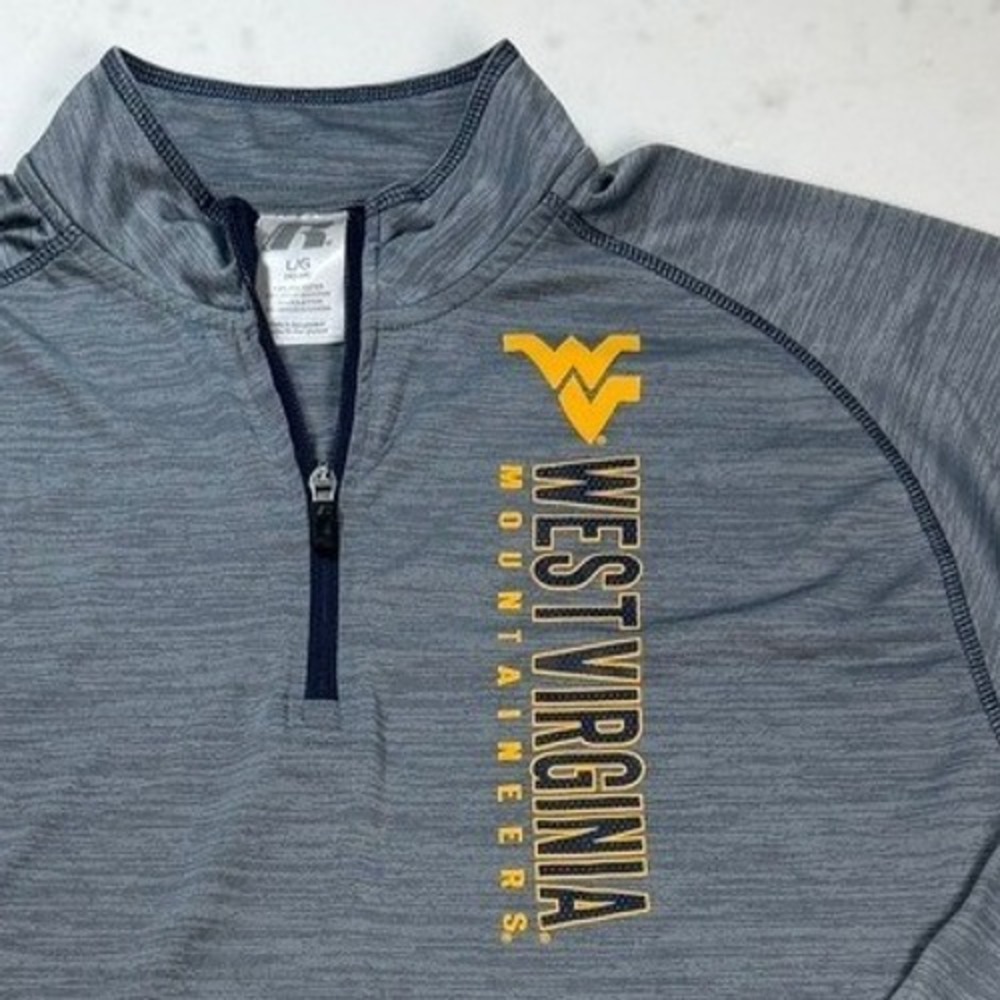 Russell Athletic West Virginia Mountaineers WVU Quarter Zip Pullover Gray Mens L